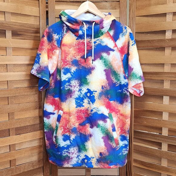 Reebok Multicolored Short Sleeve Pull Over Hoodie Sweatshirt Men Size L Cotton - Picture 2 of 10